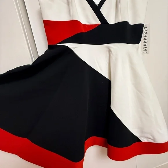 NWT | JAYGODFREY Red, Black and White Cocktail Mini Dress Size 8 - Picture 4 of 6
